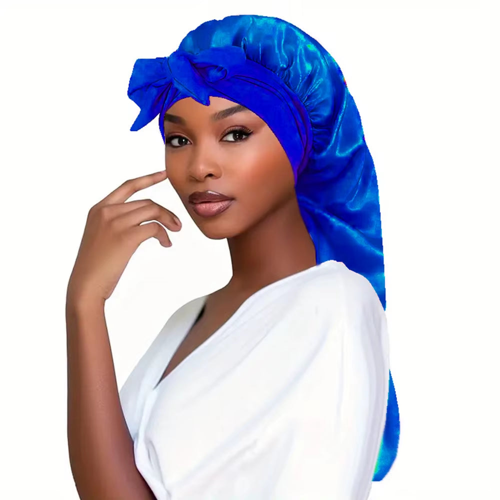 Bowknot Braid Bonnet, Unscented Satin Sleep Cap with Elastic Band and Long Tie for Women - Breathable Night Hair Bonnet