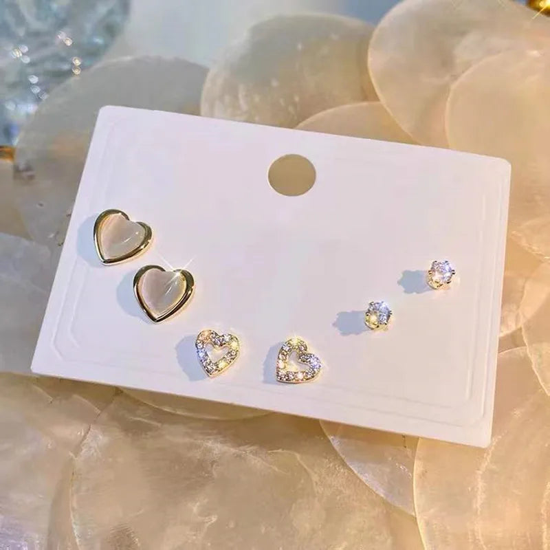 4 Pair Set Silver Color Heart Stud Earrings Sets for Women Girls Exquisite Party Dailywear Jewelry Simple Cute Gift Accessories
