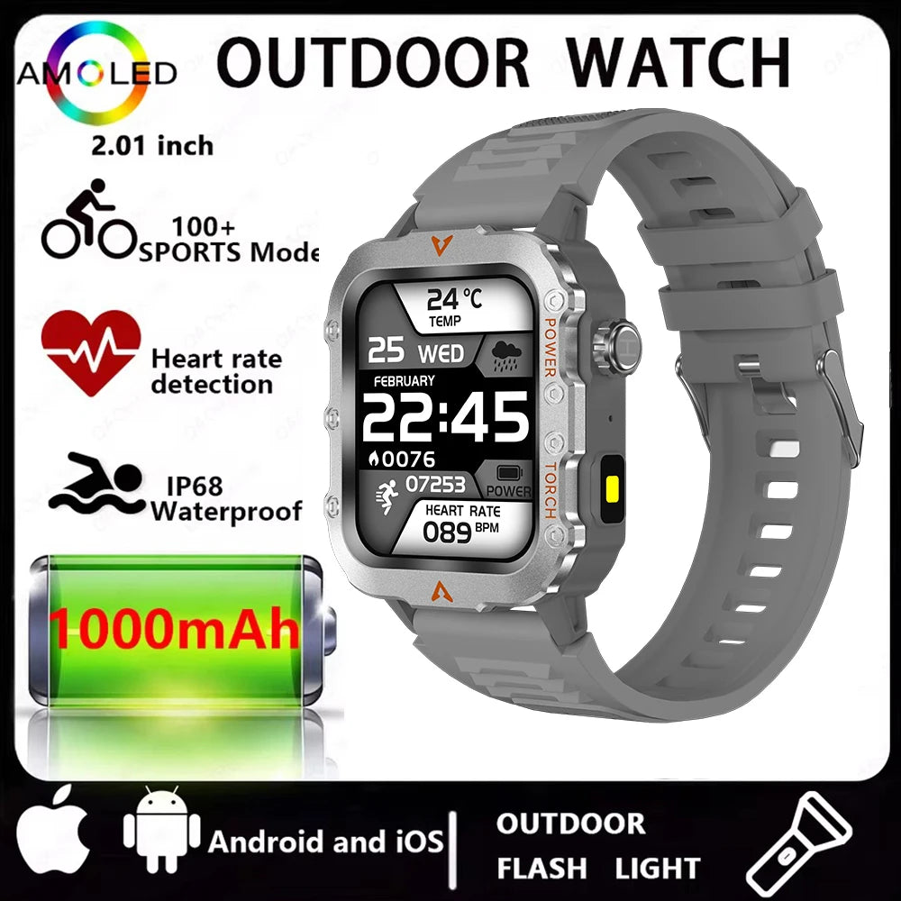 Men Smart Watch Bluetooth Call Sleep Heart Rate Health Monitor Outdoor LED Flashlight Waterproof Sports Watche for Android IOS