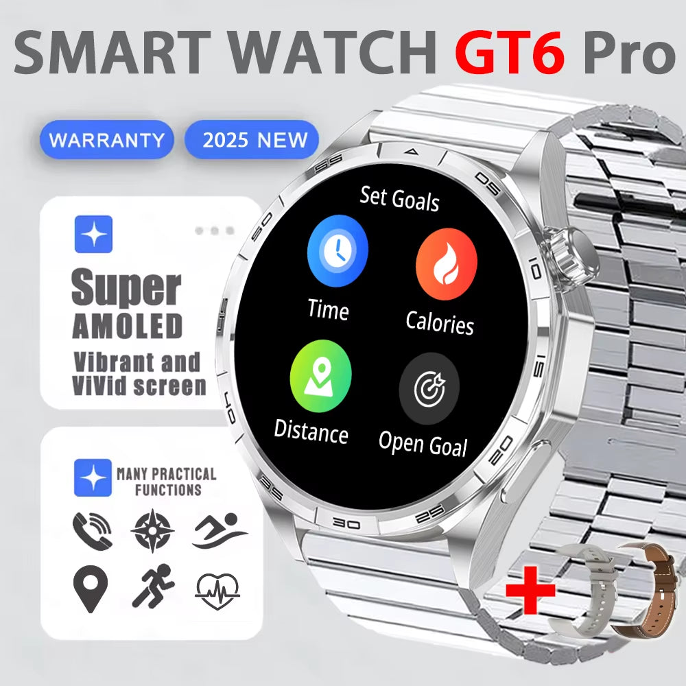 Smart Watch GT6 Pro (2025) 1.50-Inch HD AMOLED GPS Message Reminder Bluetooth Call Heart Rate 4GB Smartwatch Reduction 100%