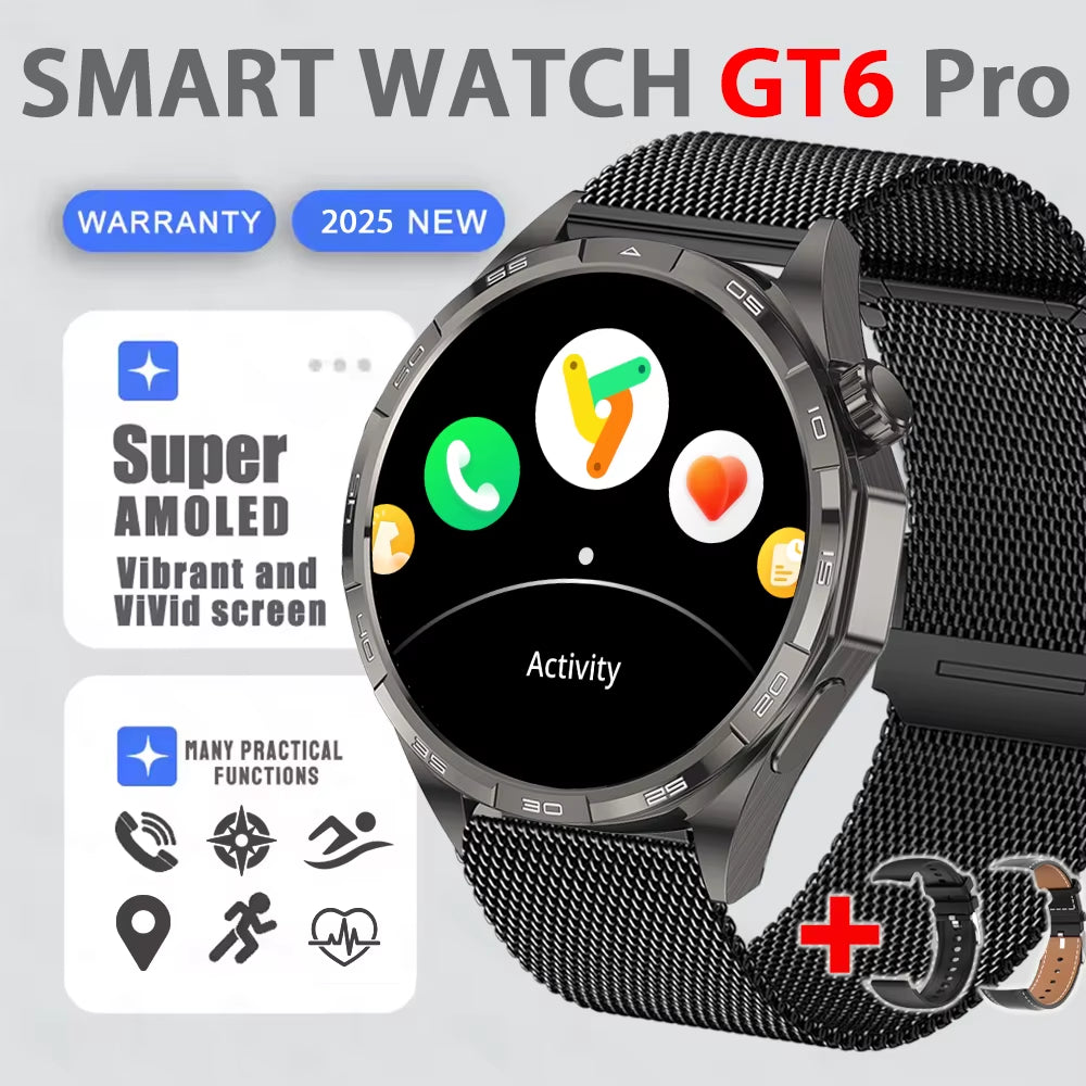 Smart Watch GT6 Pro (2025) 1.50-Inch HD AMOLED GPS Message Reminder Bluetooth Call Heart Rate 4GB Smartwatch Reduction 100%