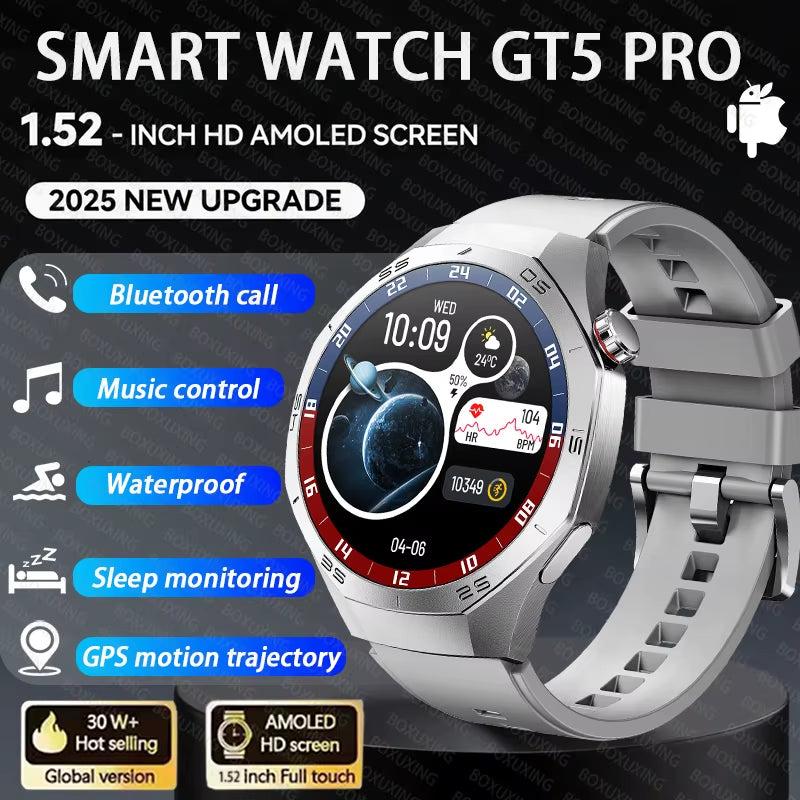 2025New GT6 Pro Smart Watch Men HD AMOLED Screen GPS Motion Trajectory Heartrate Bluetooth Call 1.52" Smartwatch IP68 Waterproof