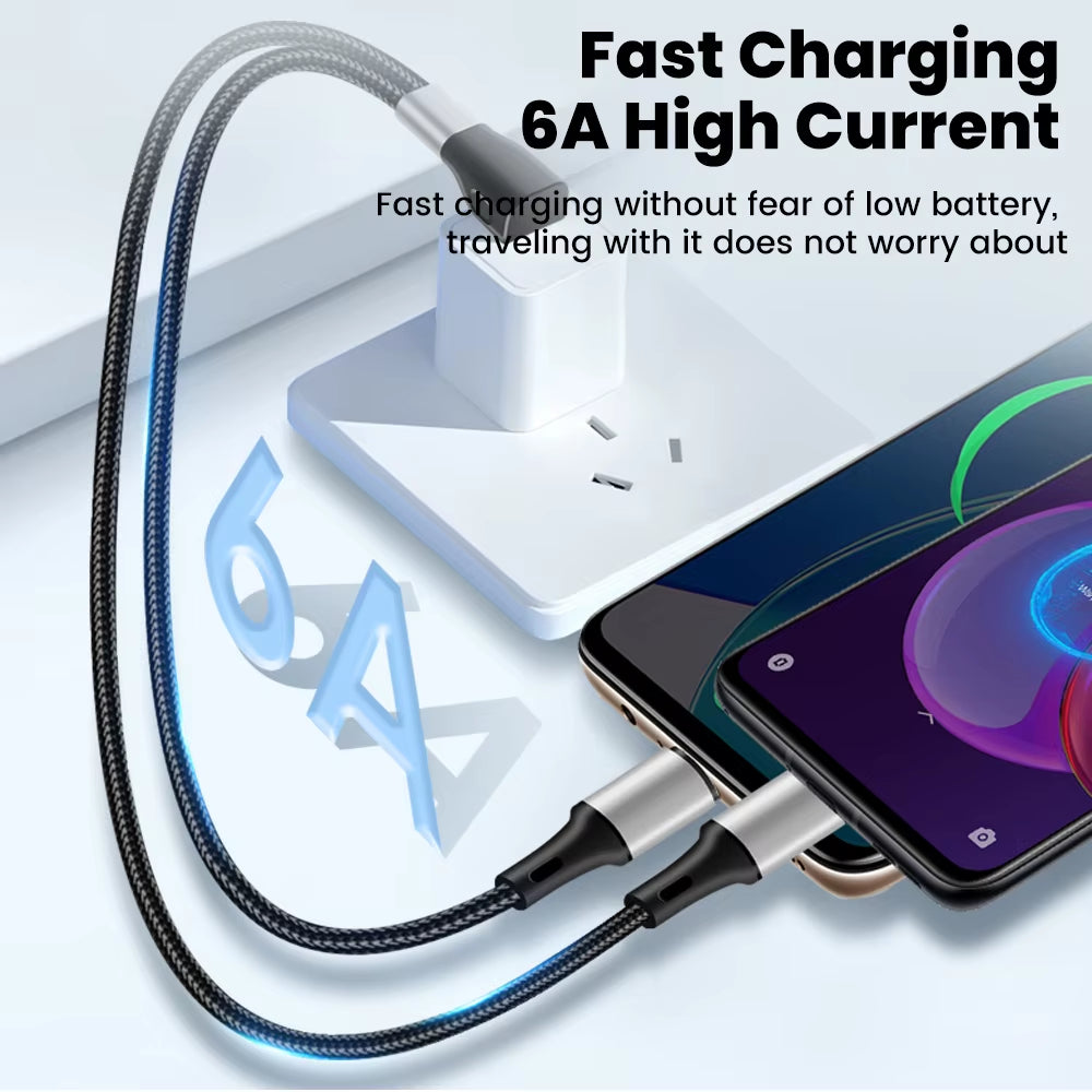 6A USB to Type C Fast Charge Cable 2-In-1 Mobile Phone Charging Cable Dual Type-C Fast Charge Cable for Iphone 15 16 Samsung