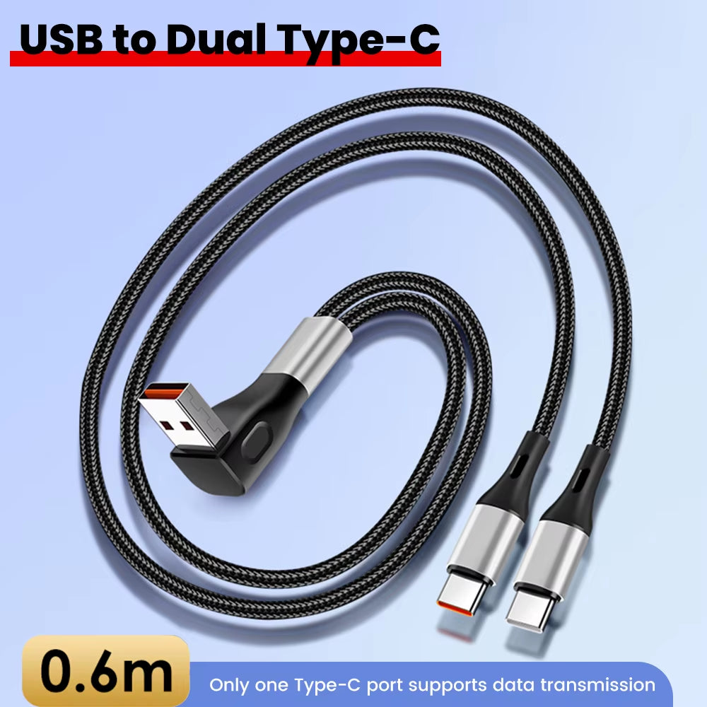 6A USB to Type C Fast Charge Cable 2-In-1 Mobile Phone Charging Cable Dual Type-C Fast Charge Cable for Iphone 15 16 Samsung