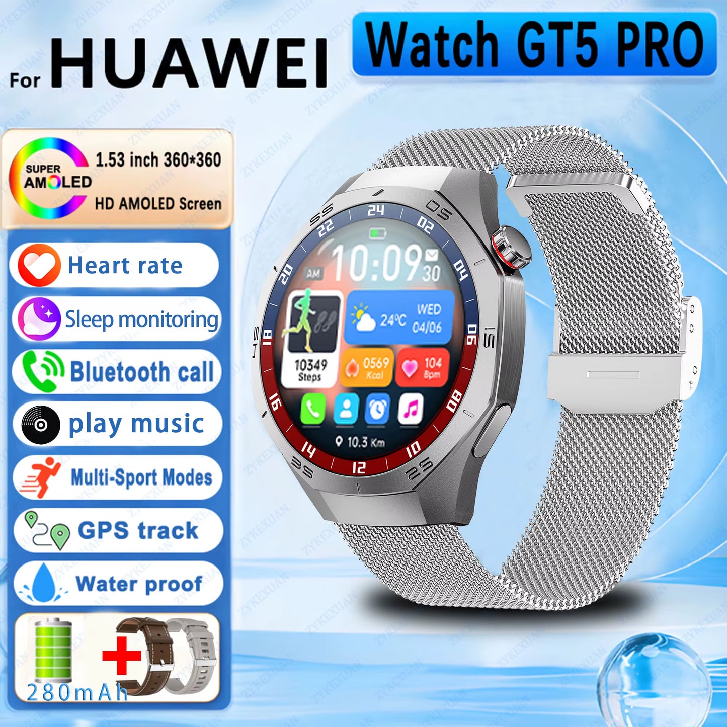 2026 New Outdoor Sports Watch Gt5Pro Military Smart Watch Men Full Touch Screen Sport Fitness Healthtest Voice Call Smartwatch