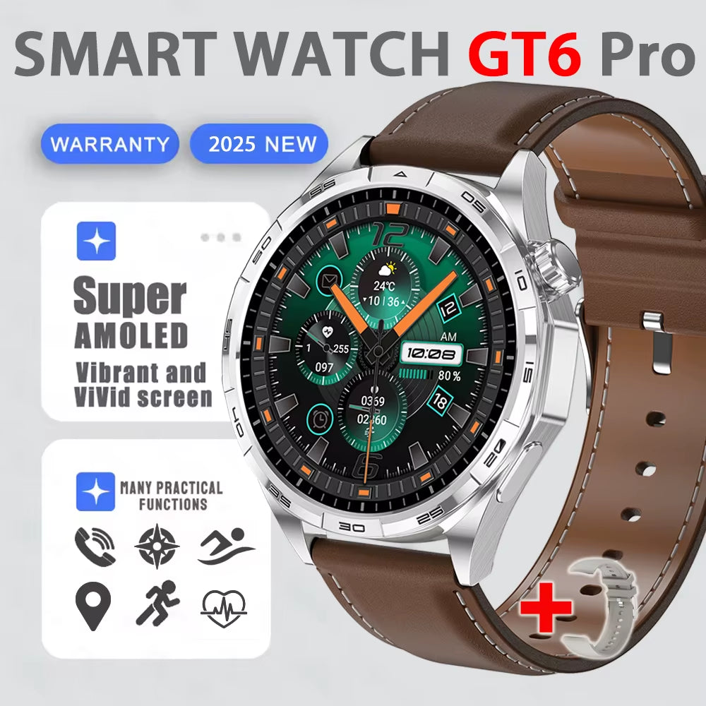 Smart Watch GT6 Pro (2025) 1.50-Inch HD AMOLED GPS Message Reminder Bluetooth Call Heart Rate 4GB Smartwatch Reduction 100%