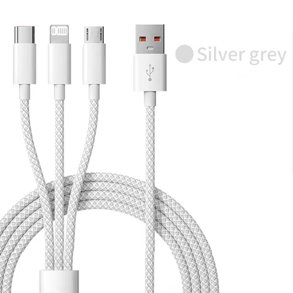 1.2M/2M/3M 66W 3 in 1 Fast Charging Cable 2 in 1 USB Type C Cable 6A Data Fast Charger Cable for Huawei Xiaomi Samsung