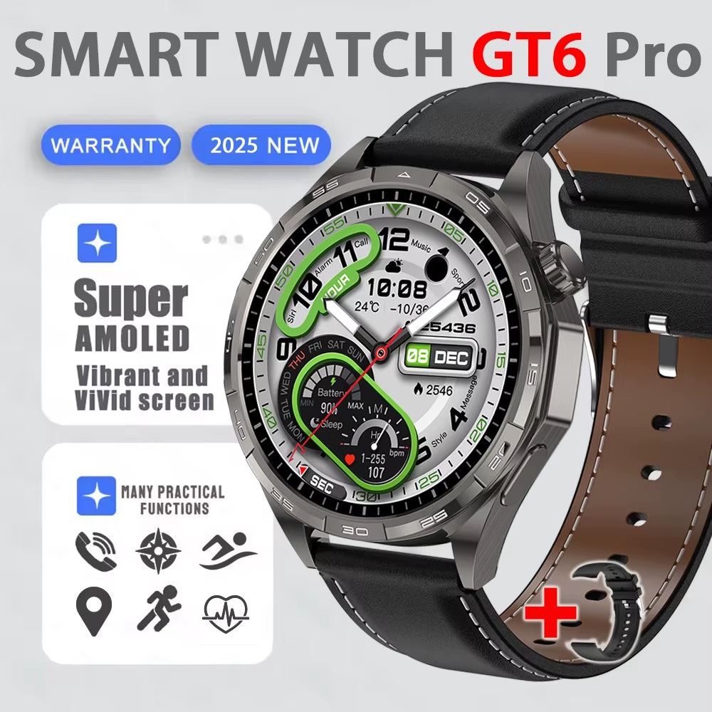 Smart Watch GT6 Pro (2025) 1.50-Inch HD AMOLED GPS Message Reminder Bluetooth Call Heart Rate 4GB Smartwatch Reduction 100%