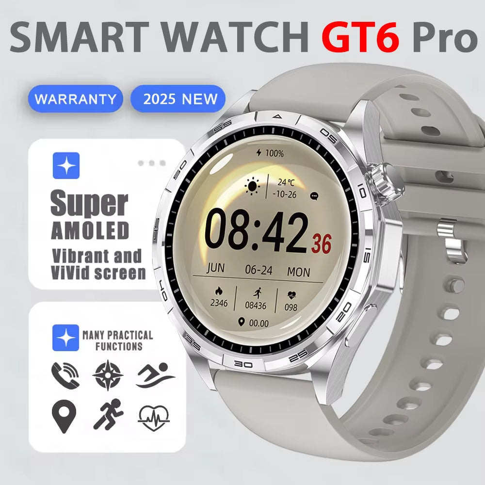Smart Watch GT6 Pro (2025) 1.50-Inch HD AMOLED GPS Message Reminder Bluetooth Call Heart Rate 4GB Smartwatch Reduction 100%