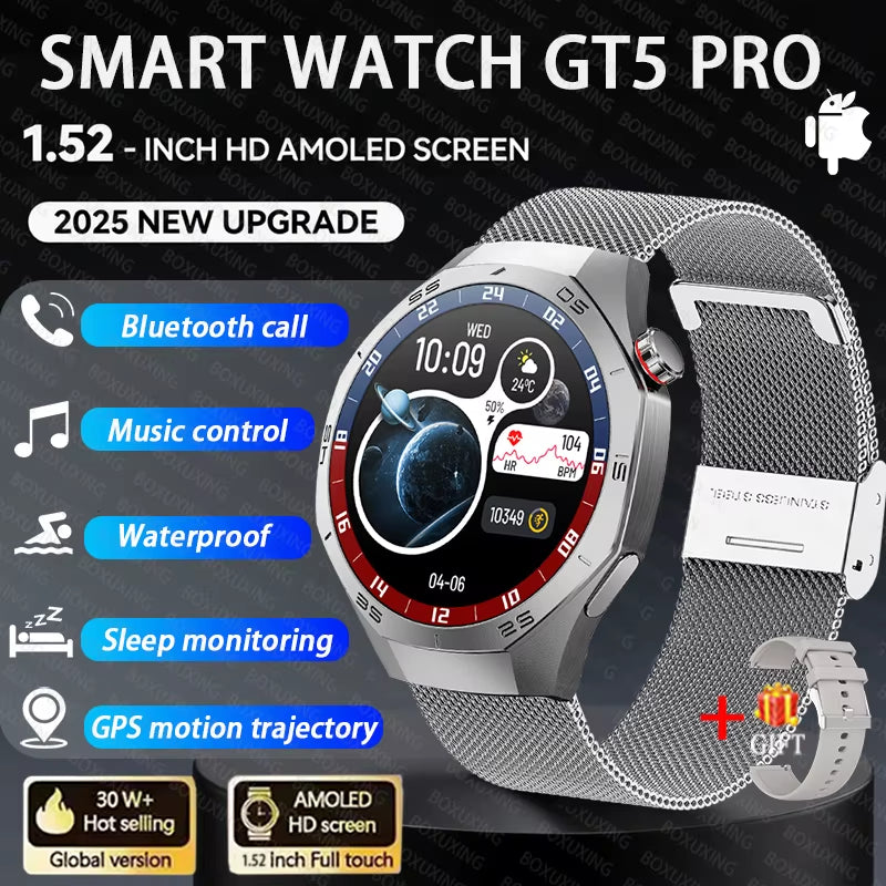 2025New GT6 Pro Smart Watch Men HD AMOLED Screen GPS Motion Trajectory Heartrate Bluetooth Call 1.52" Smartwatch IP68 Waterproof