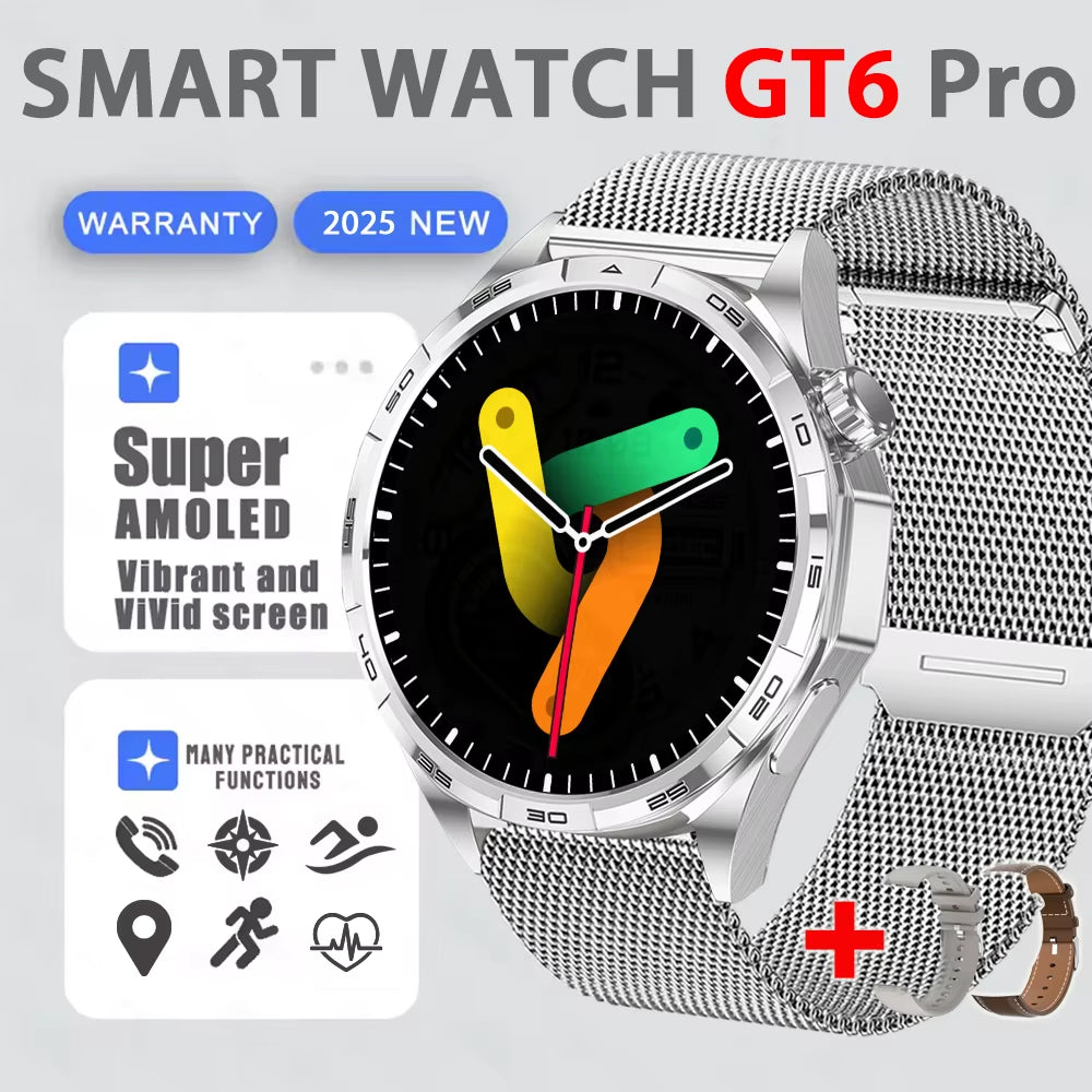 Smart Watch GT6 Pro (2025) 1.50-Inch HD AMOLED GPS Message Reminder Bluetooth Call Heart Rate 4GB Smartwatch Reduction 100%