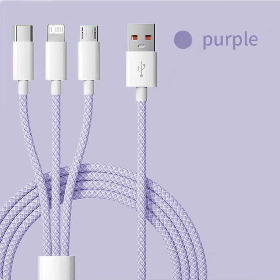1.2M/2M/3M 66W 3 in 1 Fast Charging Cable 2 in 1 USB Type C Cable 6A Data Fast Charger Cable for Huawei Xiaomi Samsung