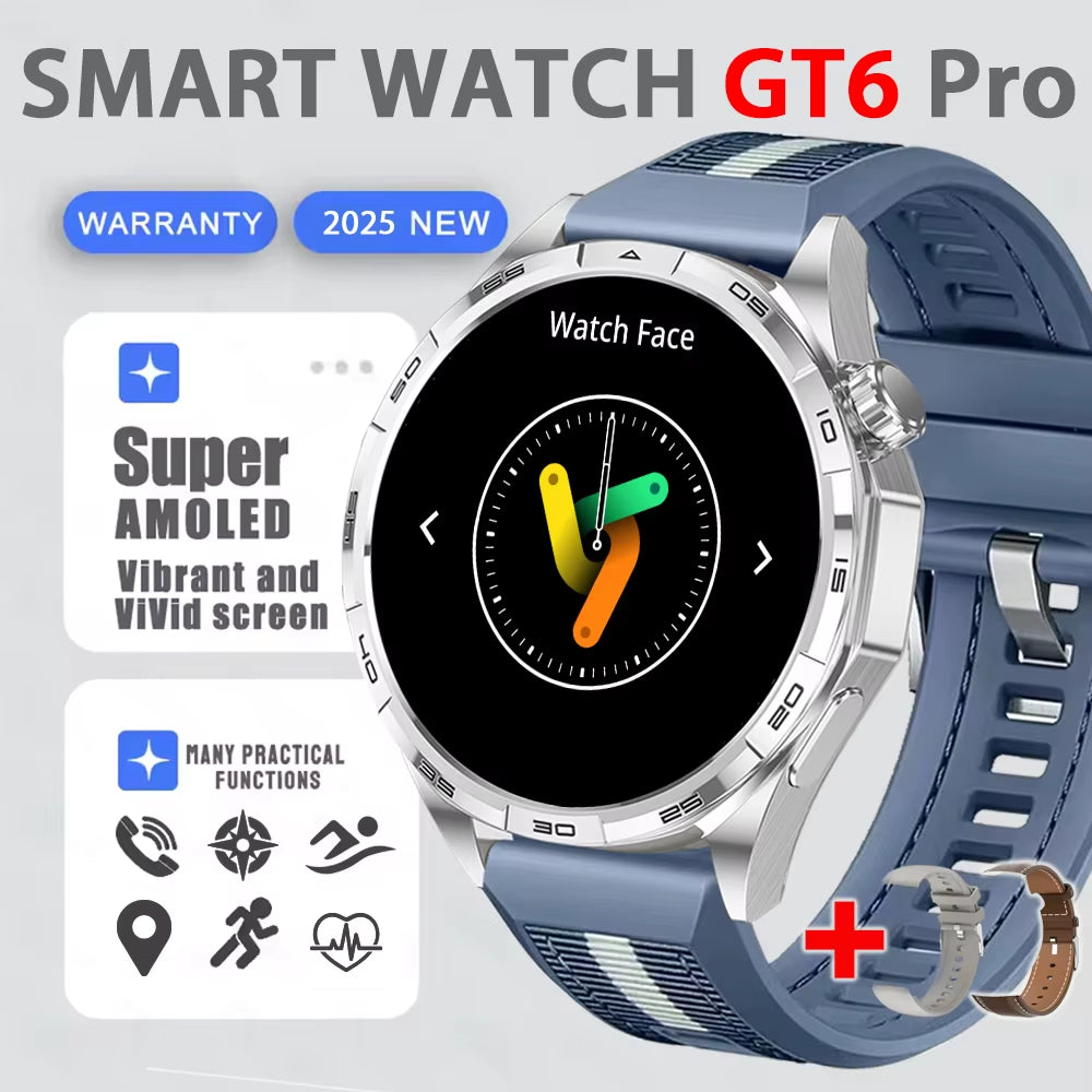 Smart Watch GT6 Pro (2025) 1.50-Inch HD AMOLED GPS Message Reminder Bluetooth Call Heart Rate 4GB Smartwatch Reduction 100%