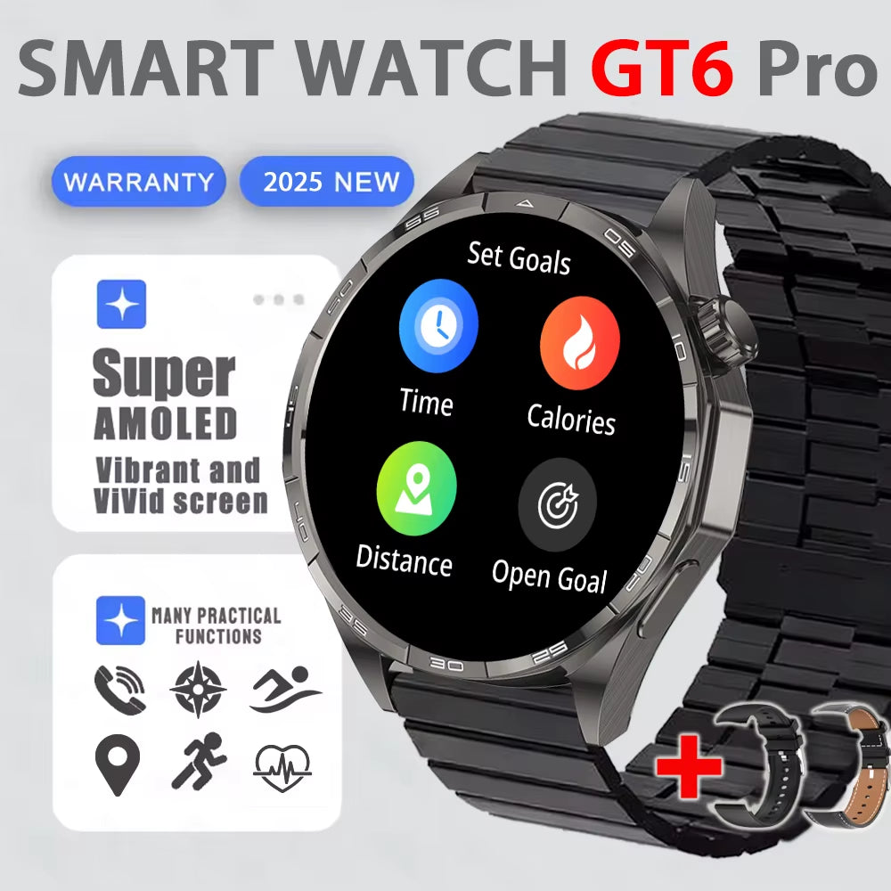 Smart Watch GT6 Pro (2025) 1.50-Inch HD AMOLED GPS Message Reminder Bluetooth Call Heart Rate 4GB Smartwatch Reduction 100%