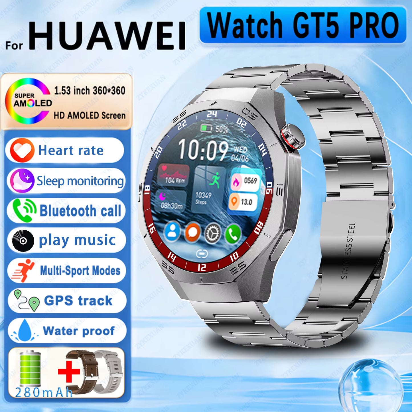2026 New Outdoor Sports Watch Gt5Pro Military Smart Watch Men Full Touch Screen Sport Fitness Healthtest Voice Call Smartwatch