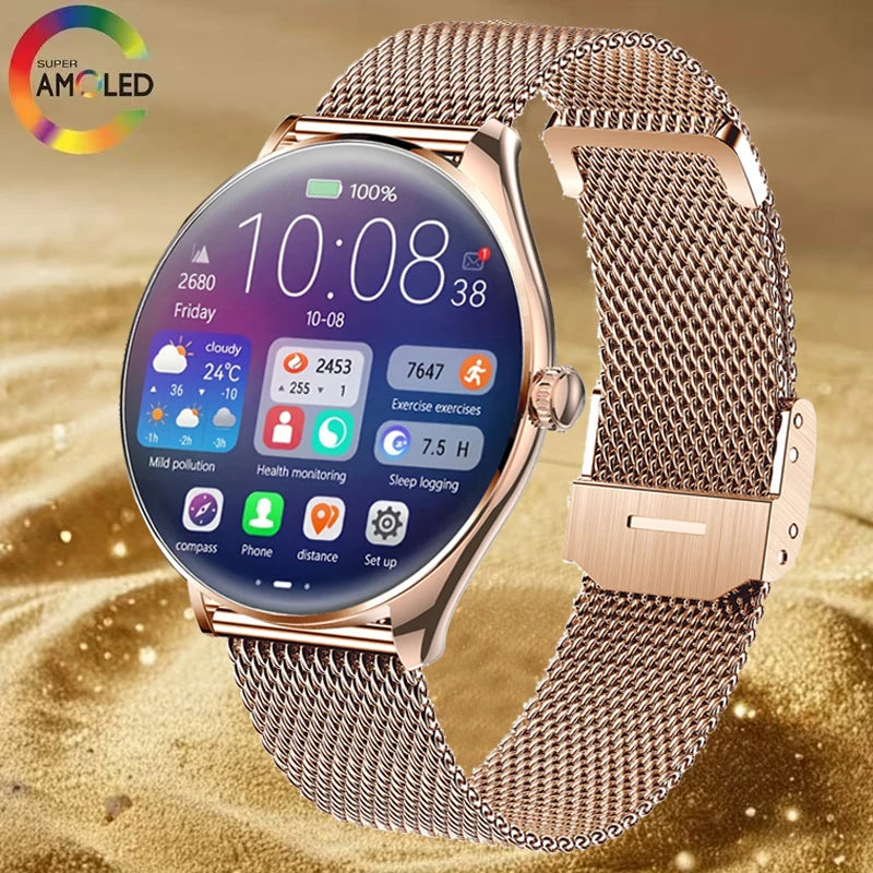 2025 New Utral Thin Women Smart Watch 1.43-Inch HD AMOLED Display Bluetooth Call Multi-Sport Tracker Music Player USB Charging