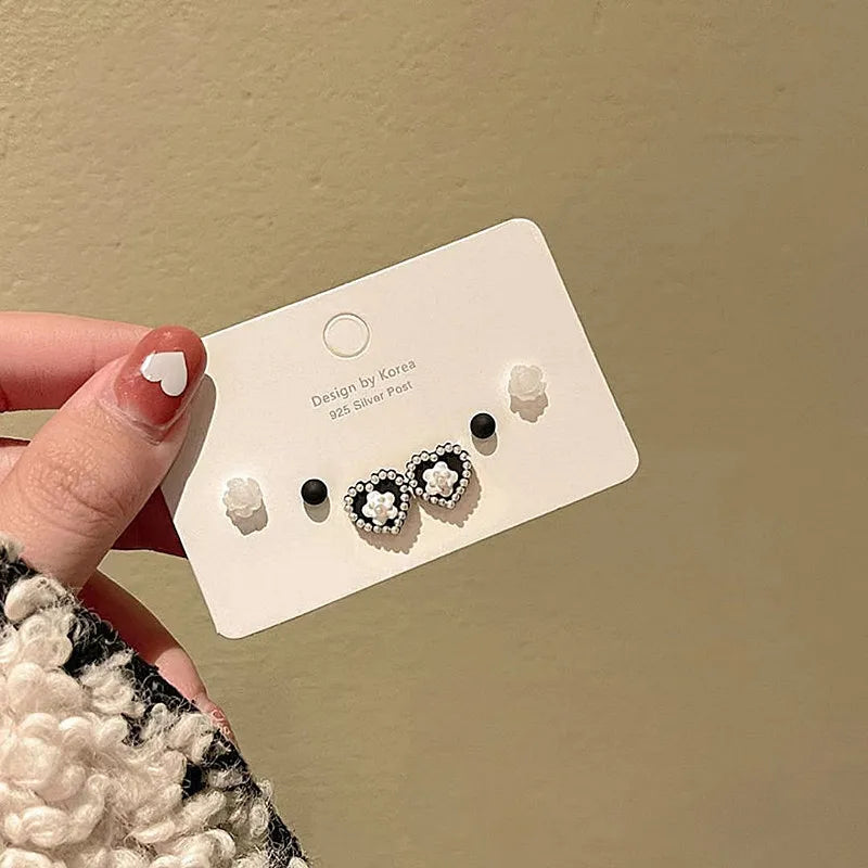 4 Pair Set Silver Color Heart Stud Earrings Sets for Women Girls Exquisite Party Dailywear Jewelry Simple Cute Gift Accessories