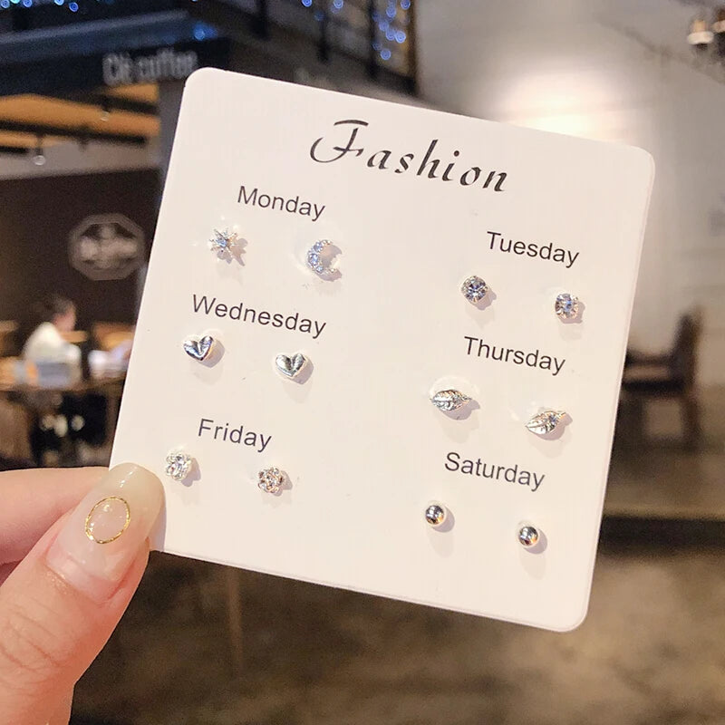 4 Pair Set Silver Color Heart Stud Earrings Sets for Women Girls Exquisite Party Dailywear Jewelry Simple Cute Gift Accessories