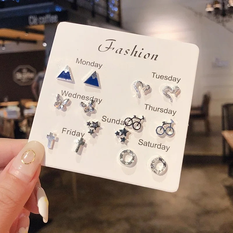 4 Pair Set Silver Color Heart Stud Earrings Sets for Women Girls Exquisite Party Dailywear Jewelry Simple Cute Gift Accessories