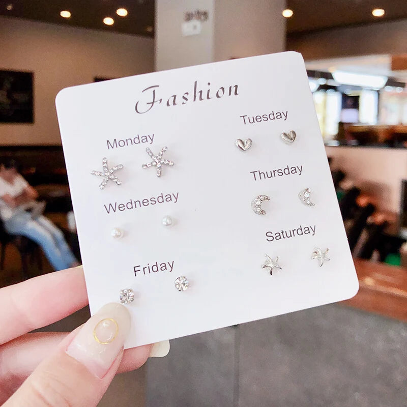 4 Pair Set Silver Color Heart Stud Earrings Sets for Women Girls Exquisite Party Dailywear Jewelry Simple Cute Gift Accessories