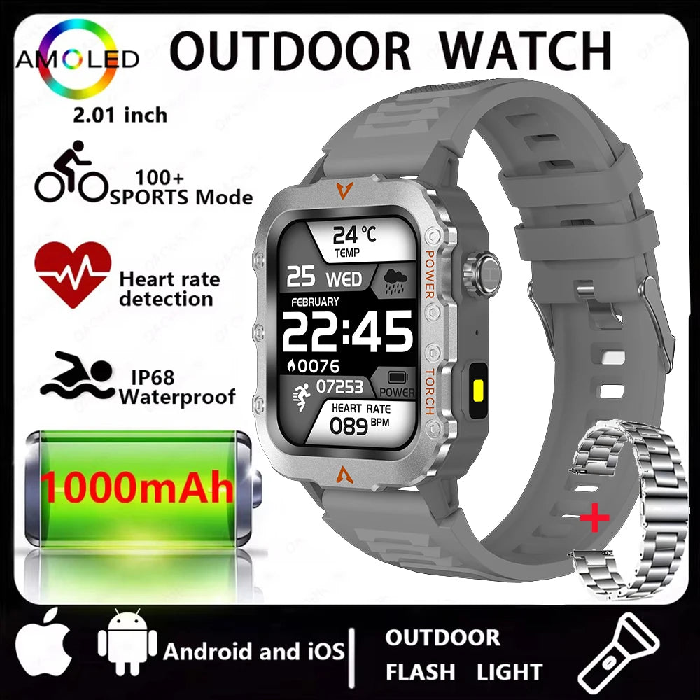 Men Smart Watch Bluetooth Call Sleep Heart Rate Health Monitor Outdoor LED Flashlight Waterproof Sports Watche for Android IOS