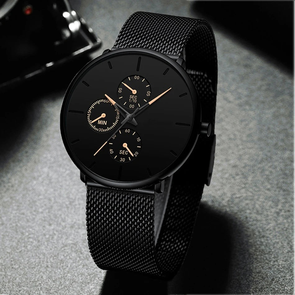 New Women Luxury Watches for Men Business Casual Ultra Thin Clock Male Stainless Steel Mesh Belt Quartz Watch Relogio Masculino