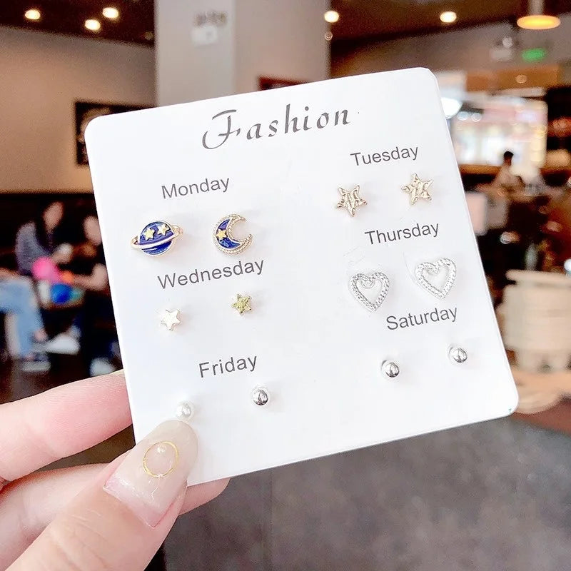 4 Pair Set Silver Color Heart Stud Earrings Sets for Women Girls Exquisite Party Dailywear Jewelry Simple Cute Gift Accessories