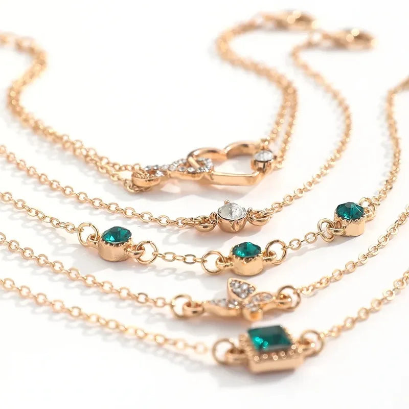 5Pcs/Set Rhinestone Butterfly Bracelet Set for Women. Adjustable Bead Bracelet Luxury Original Jewelry