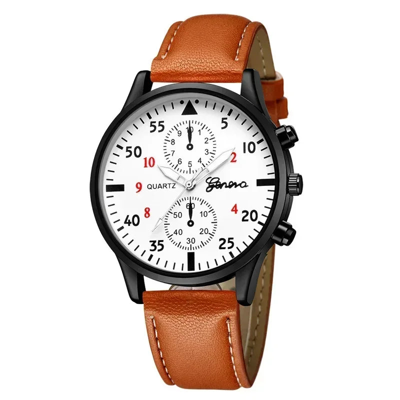 4/2/1Pcs Men Sports Watches Set Man Business Quartz Wristwatch Luxury Brown Leather Bracelet Men Casual Clock Watch（No Box）