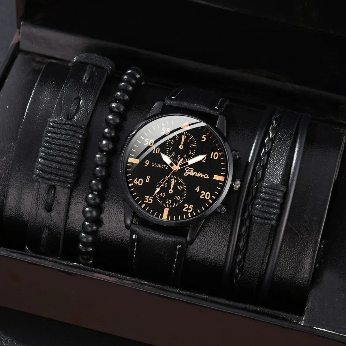 4/2/1Pcs Men Sports Watches Set Man Business Quartz Wristwatch Luxury Brown Leather Bracelet Men Casual Clock Watch（No Box）