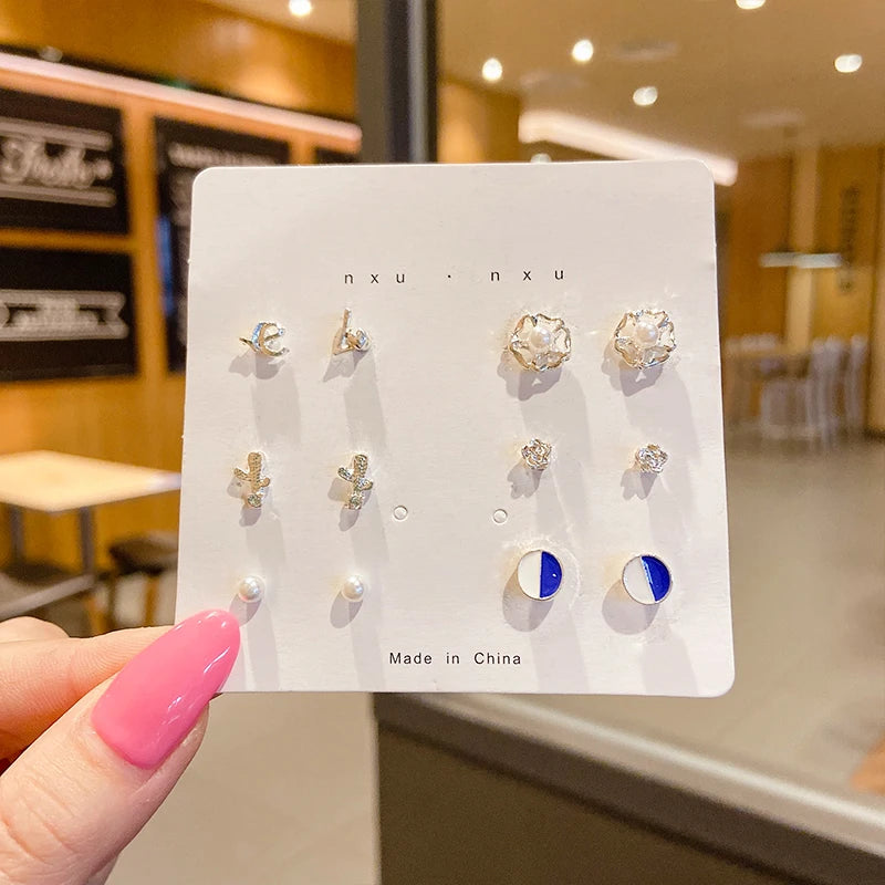 4 Pair Set Silver Color Heart Stud Earrings Sets for Women Girls Exquisite Party Dailywear Jewelry Simple Cute Gift Accessories