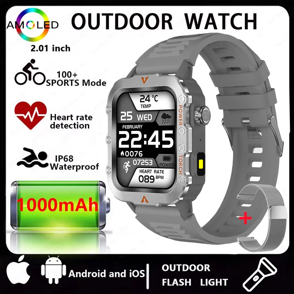 Men Smart Watch Bluetooth Call Sleep Heart Rate Health Monitor Outdoor LED Flashlight Waterproof Sports Watche for Android IOS