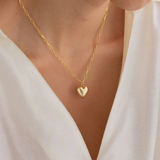 New Cross-Border Couple Cavicle Chain Geometric Heart-Shaped Light Luxury Temperament Simple Sweet Love Pendant Necklace Jewelry