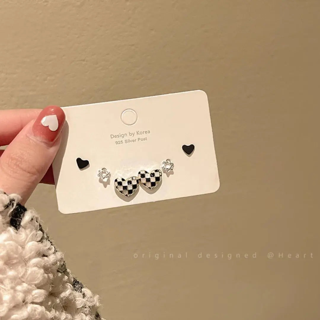 4 Pair Set Silver Color Heart Stud Earrings Sets for Women Girls Exquisite Party Dailywear Jewelry Simple Cute Gift Accessories