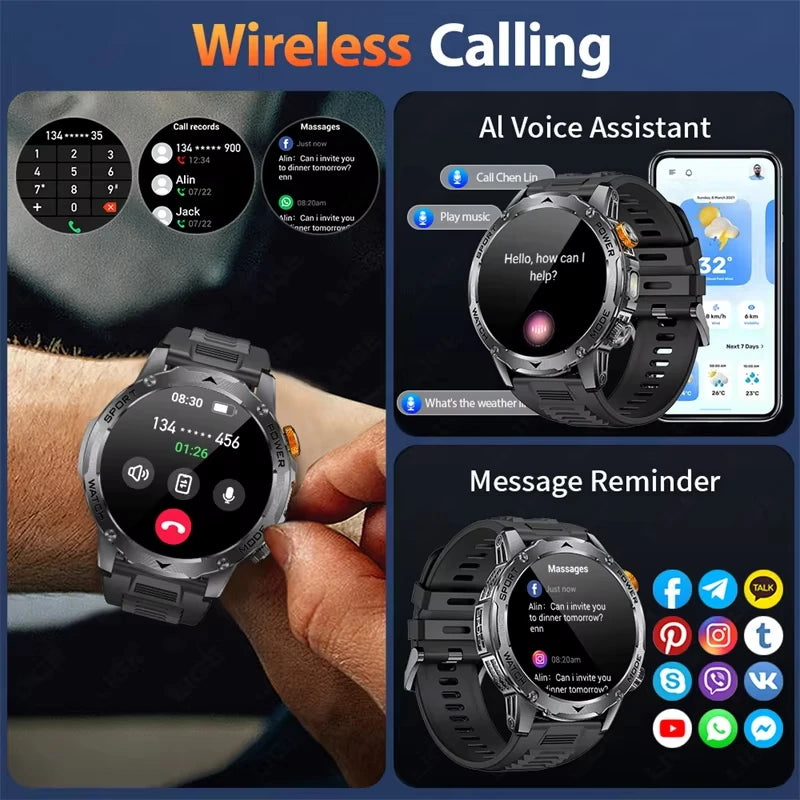 2025 1000Mah Super Capacity Battery Adult Men Smart Watch 1.7-Inch Large Screen Bluetooth Call IP68 Waterproof Smartwatch Sports