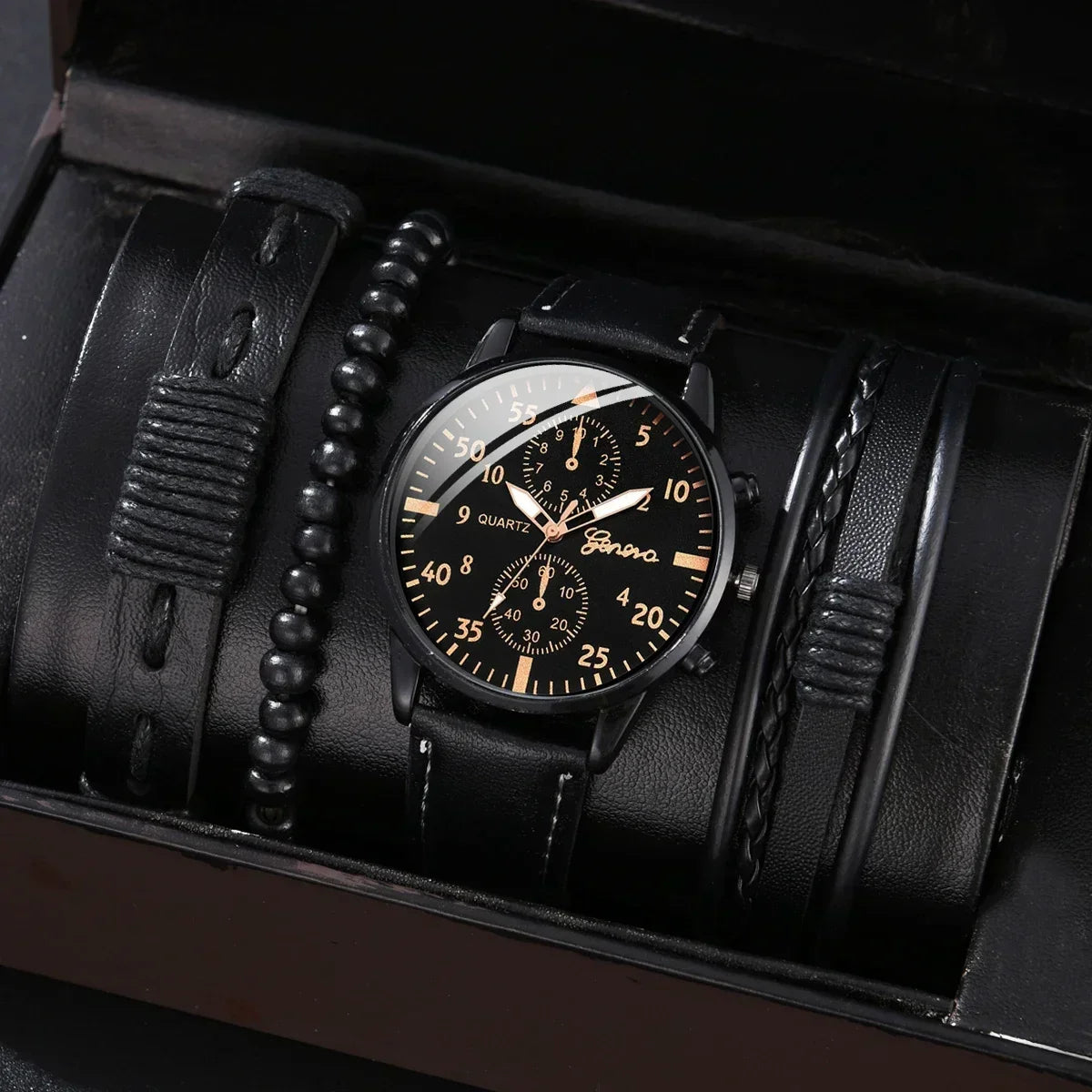 4/2/1Pcs Men Sports Watches Set Man Business Quartz Wristwatch Luxury Brown Leather Bracelet Men Casual Clock Watch（No Box）