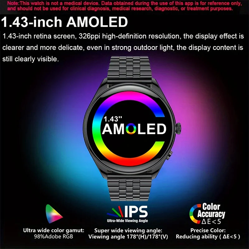 2025 New Utral Thin Women Smart Watch 1.43-Inch HD AMOLED Display Bluetooth Call Multi-Sport Tracker Music Player USB Charging