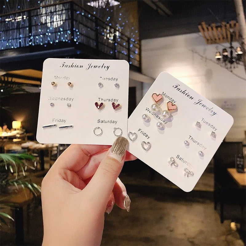 4 Pair Set Silver Color Heart Stud Earrings Sets for Women Girls Exquisite Party Dailywear Jewelry Simple Cute Gift Accessories