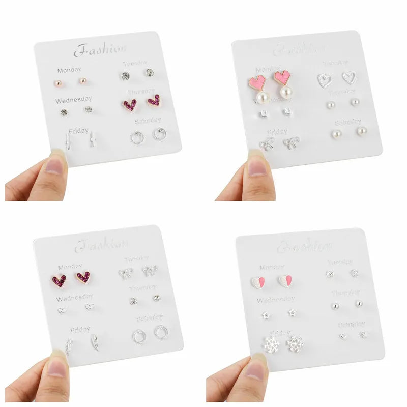 4 Pair Set Silver Color Heart Stud Earrings Sets for Women Girls Exquisite Party Dailywear Jewelry Simple Cute Gift Accessories