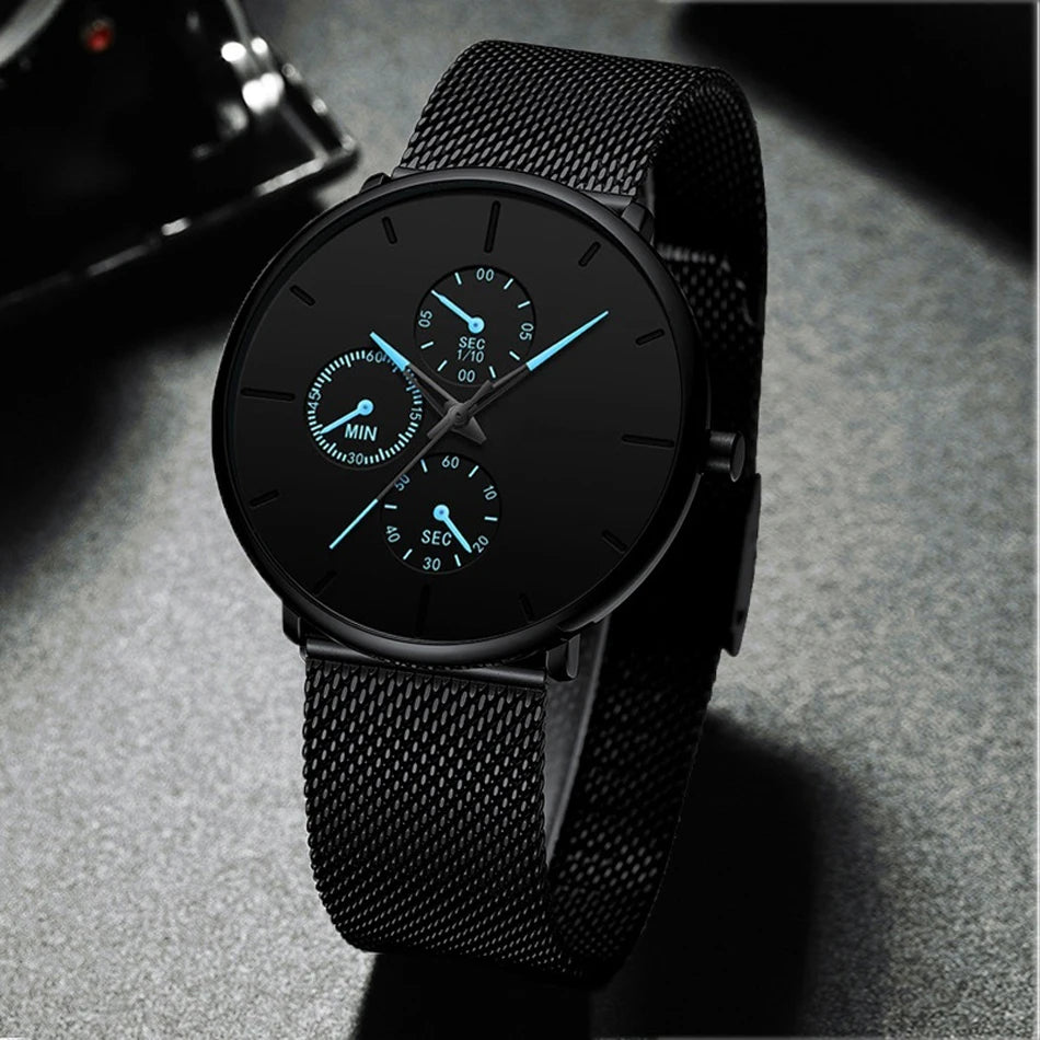 New Women Luxury Watches for Men Business Casual Ultra Thin Clock Male Stainless Steel Mesh Belt Quartz Watch Relogio Masculino