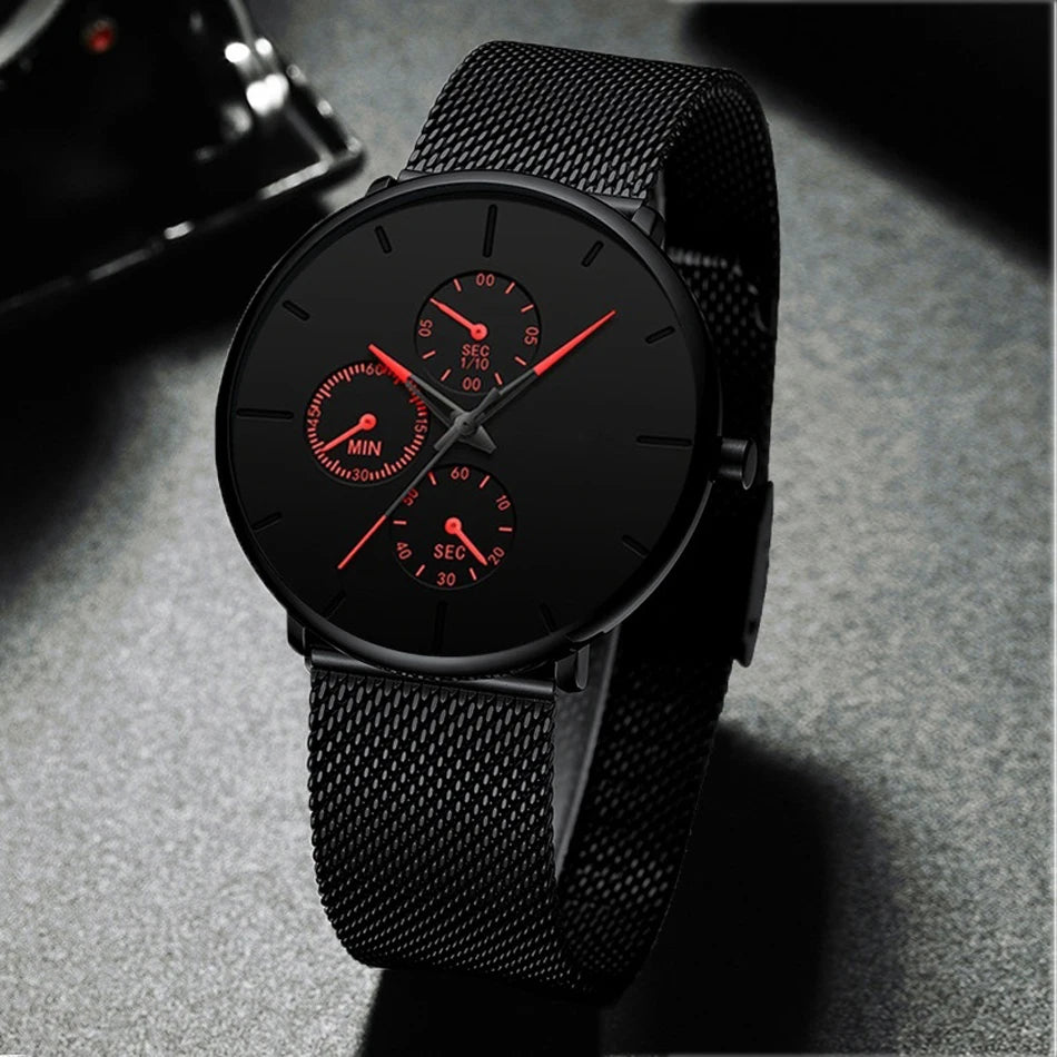 New Women Luxury Watches for Men Business Casual Ultra Thin Clock Male Stainless Steel Mesh Belt Quartz Watch Relogio Masculino