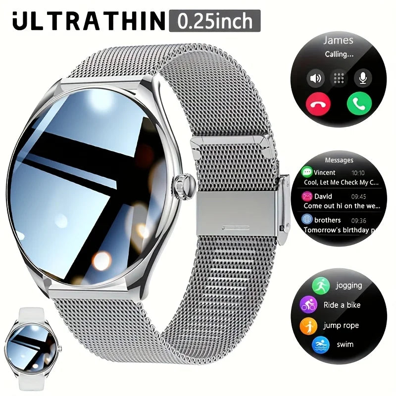 2025 New Utral Thin Women Smart Watch 1.43-Inch HD AMOLED Display Bluetooth Call Multi-Sport Tracker Music Player USB Charging