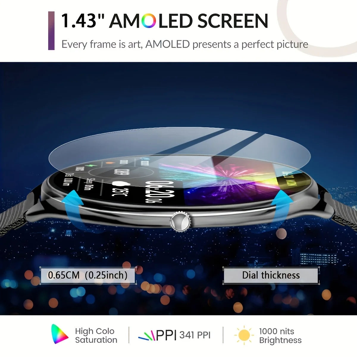 2025 New Utral Thin Women Smart Watch 1.43-Inch HD AMOLED Display Bluetooth Call Multi-Sport Tracker Music Player USB Charging