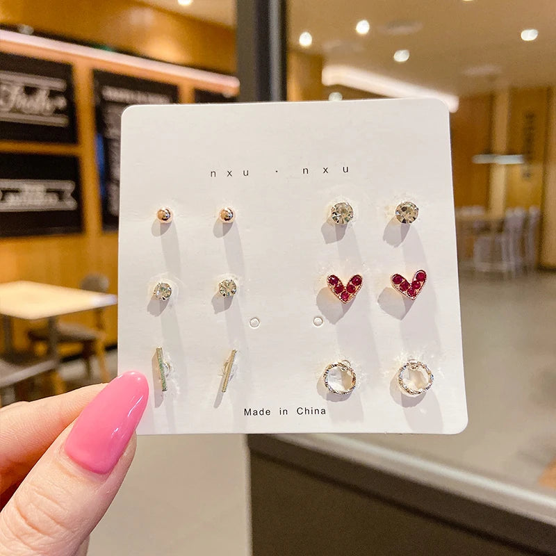 4 Pair Set Silver Color Heart Stud Earrings Sets for Women Girls Exquisite Party Dailywear Jewelry Simple Cute Gift Accessories