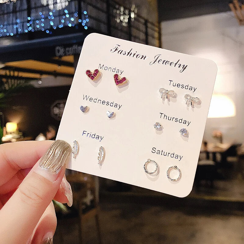 4 Pair Set Silver Color Heart Stud Earrings Sets for Women Girls Exquisite Party Dailywear Jewelry Simple Cute Gift Accessories
