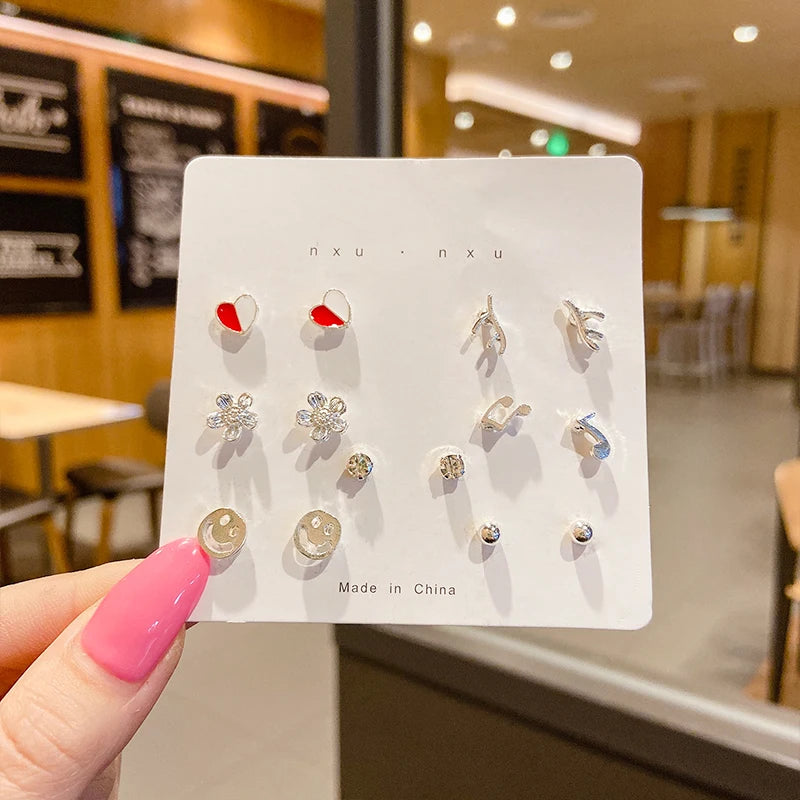 4 Pair Set Silver Color Heart Stud Earrings Sets for Women Girls Exquisite Party Dailywear Jewelry Simple Cute Gift Accessories