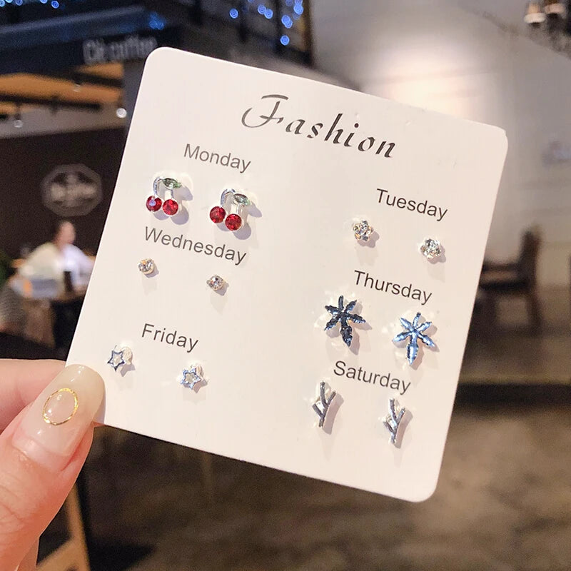 4 Pair Set Silver Color Heart Stud Earrings Sets for Women Girls Exquisite Party Dailywear Jewelry Simple Cute Gift Accessories