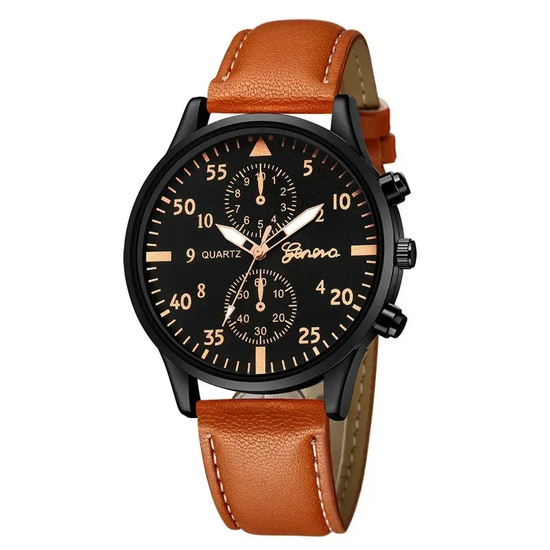 4/2/1Pcs Men Sports Watches Set Man Business Quartz Wristwatch Luxury Brown Leather Bracelet Men Casual Clock Watch（No Box）