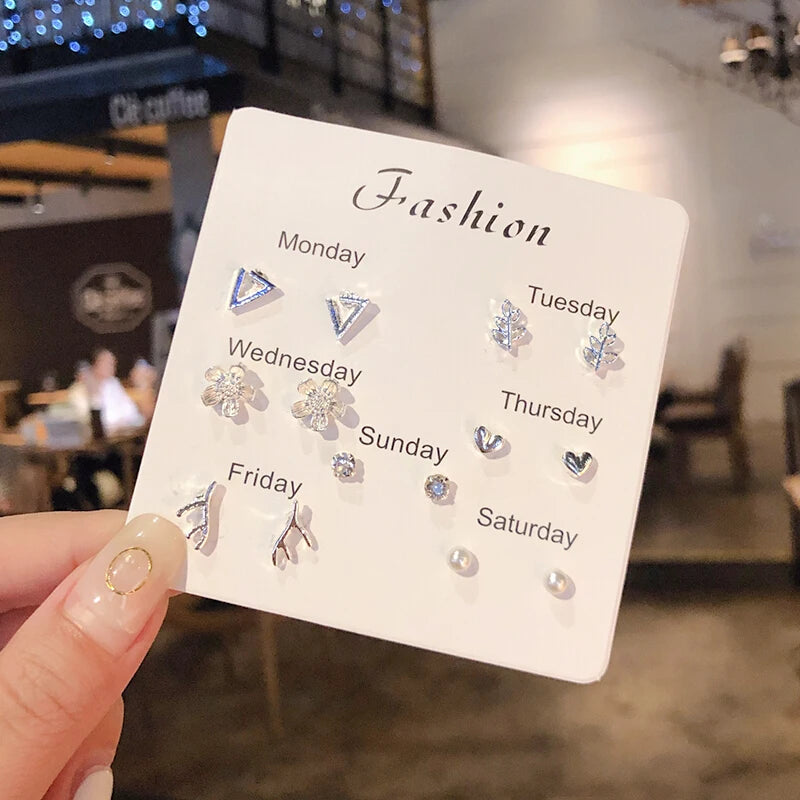 4 Pair Set Silver Color Heart Stud Earrings Sets for Women Girls Exquisite Party Dailywear Jewelry Simple Cute Gift Accessories