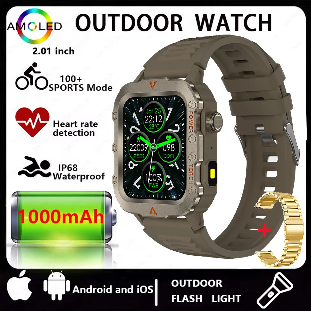 Men Smart Watch Bluetooth Call Sleep Heart Rate Health Monitor Outdoor LED Flashlight Waterproof Sports Watche for Android IOS